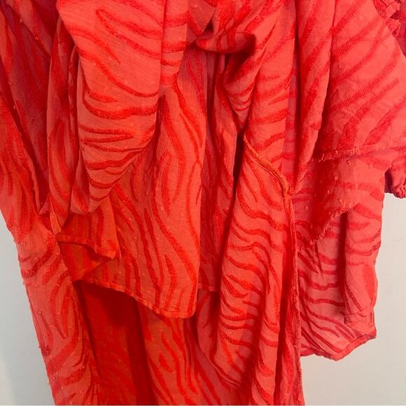 Red Carter Julia One Shoulder Maxi Dress sz S 6 Red Cotton Gauze Cover Up Zebra - Picture 6 of 12
